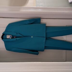 Vintage Deadstock Cerulean Aqua Two Piece Set Jacket and High Waist Pants L/XL